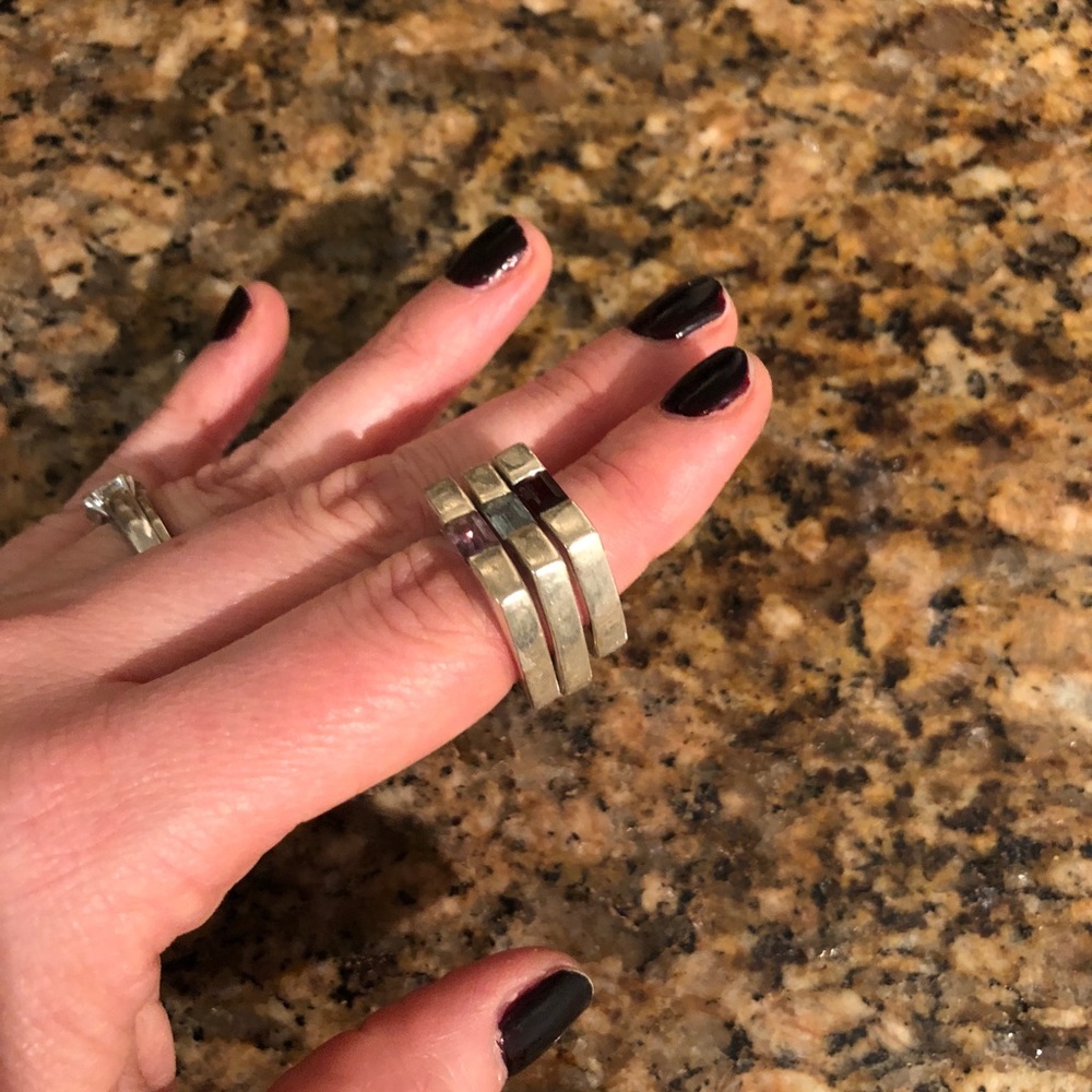 X3 Stackable Square Silver Rings With Stones - image 2